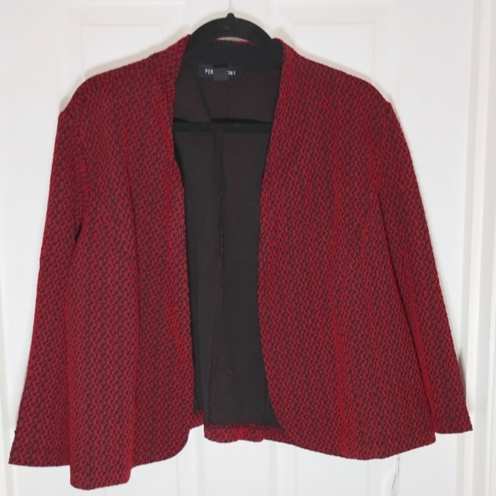 Suit Jacket Perceptions Woman Open Front Red Black